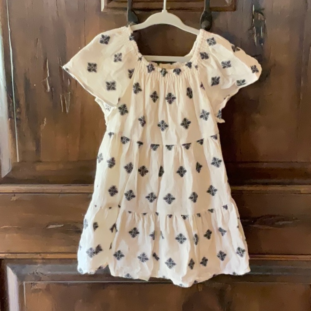 Cream and Blue Ruffled Sundress with Square Neck - Picture 1 of 5